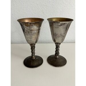 Valero Spain Vintage Silver Plated Goblets Set of 2 Floral Stem EPB Barware